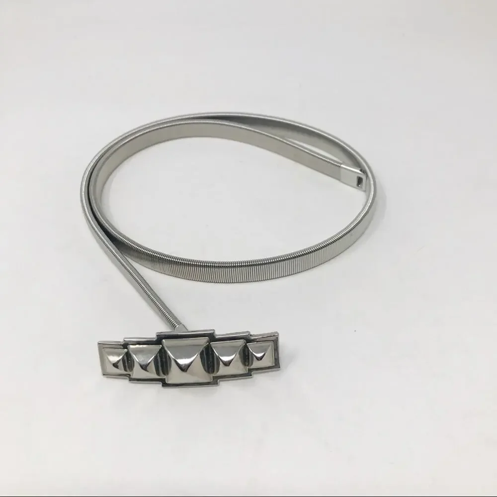 Silver Stretchy Serpentine Stretch Skinny Cinch Disco southwestern Art Deco Belt